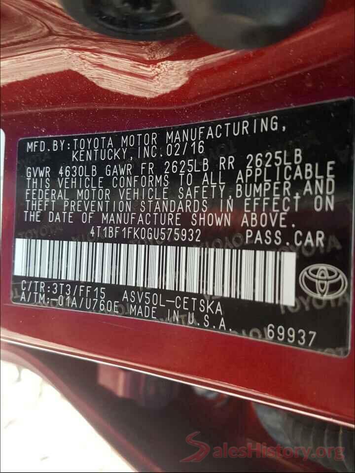 4T1BF1FK0GU575932 2016 TOYOTA CAMRY