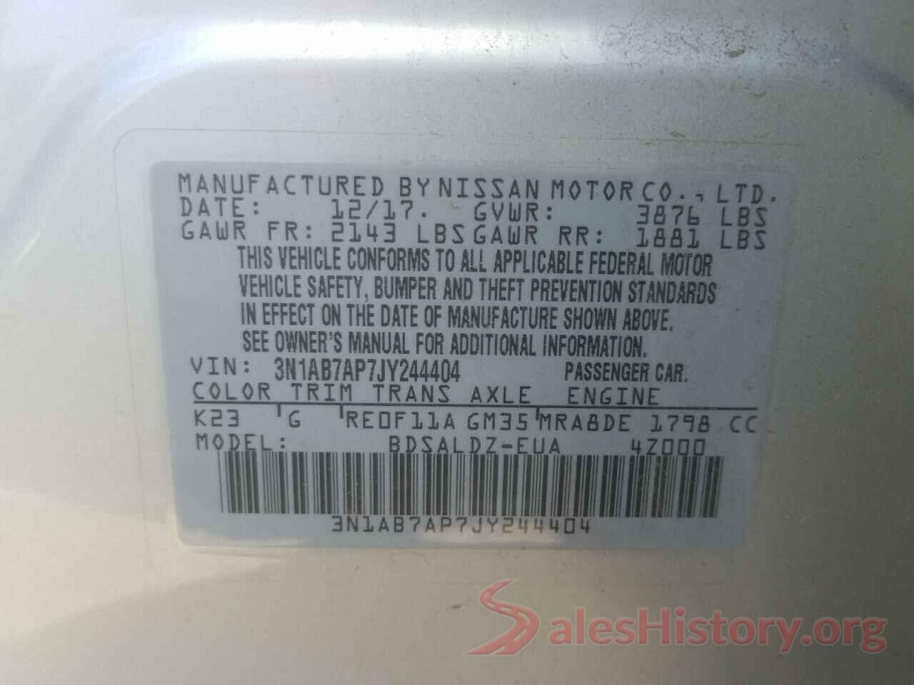 3N1AB7AP7JY244404 2018 NISSAN SENTRA