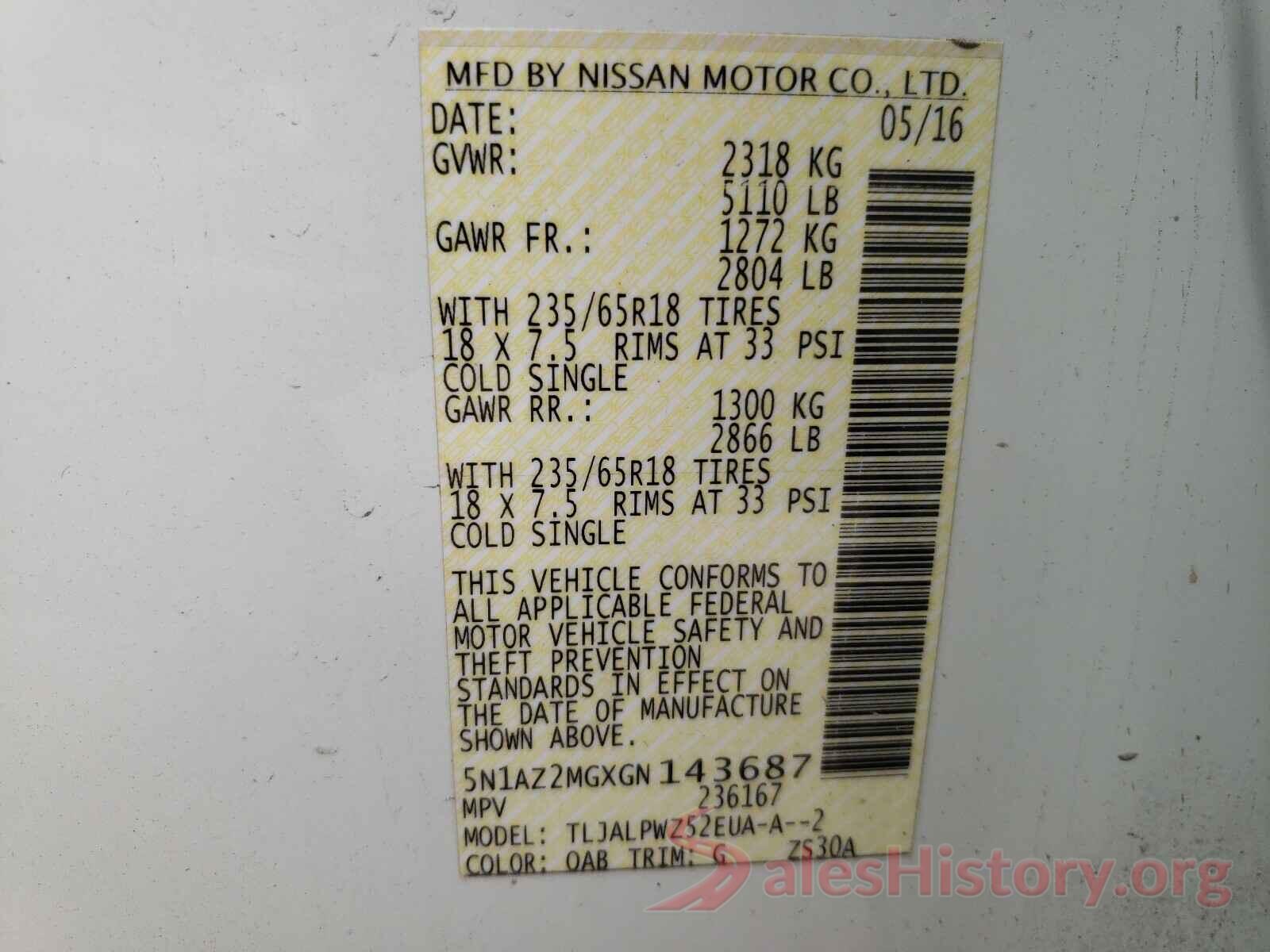 5N1AZ2MGXGN143687 2016 NISSAN MURANO