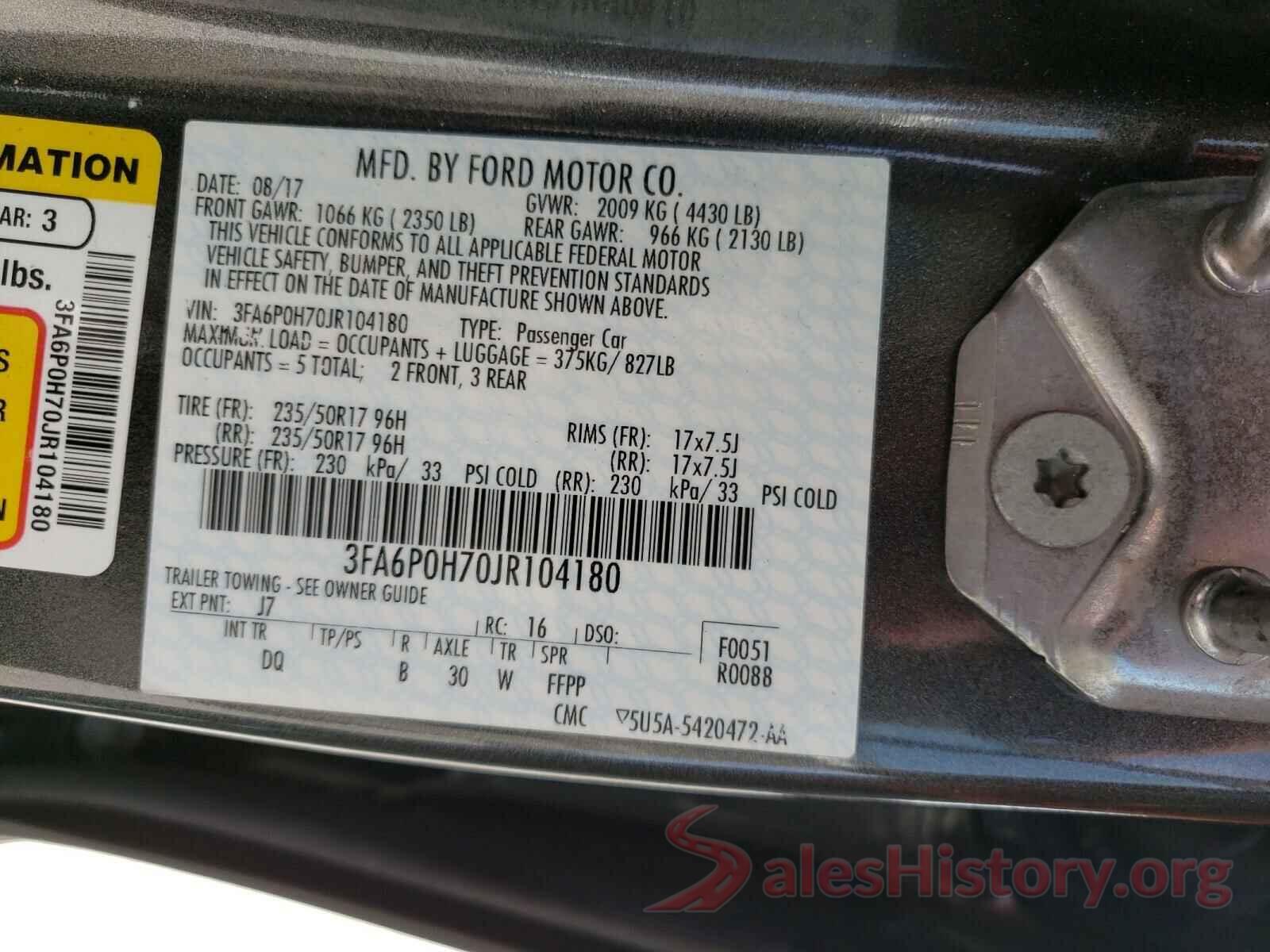 3FA6P0H70JR104180 2018 FORD FUSION