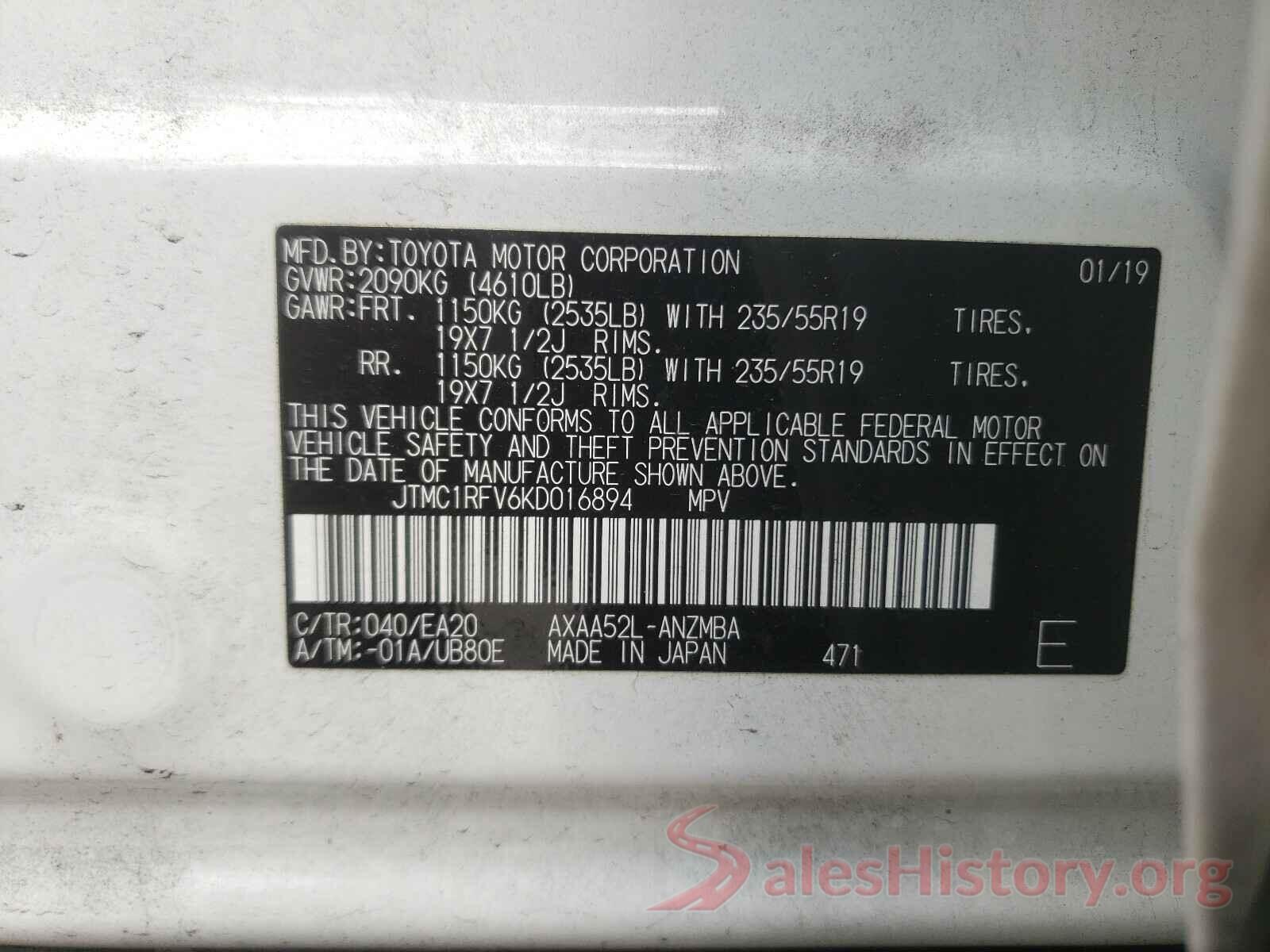 JTMC1RFV6KD016894 2019 TOYOTA RAV4