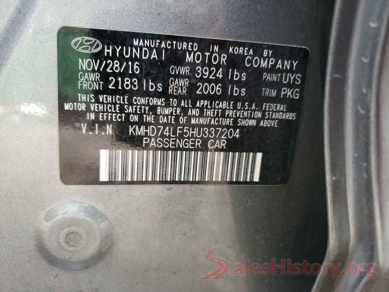 KMHD74LF5HU337204 2017 HYUNDAI ELANTRA