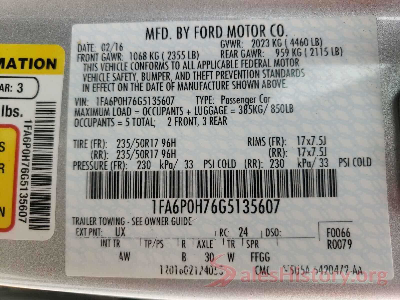 1FA6P0H76G5135607 2016 FORD FUSION