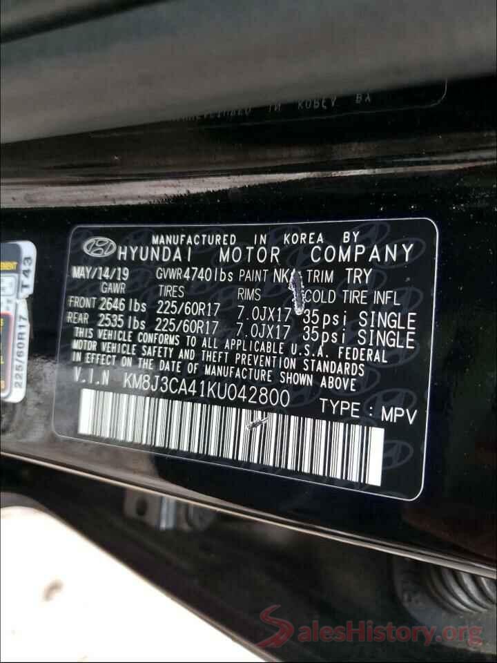 KM8J3CA41KU042800 2019 HYUNDAI TUCSON