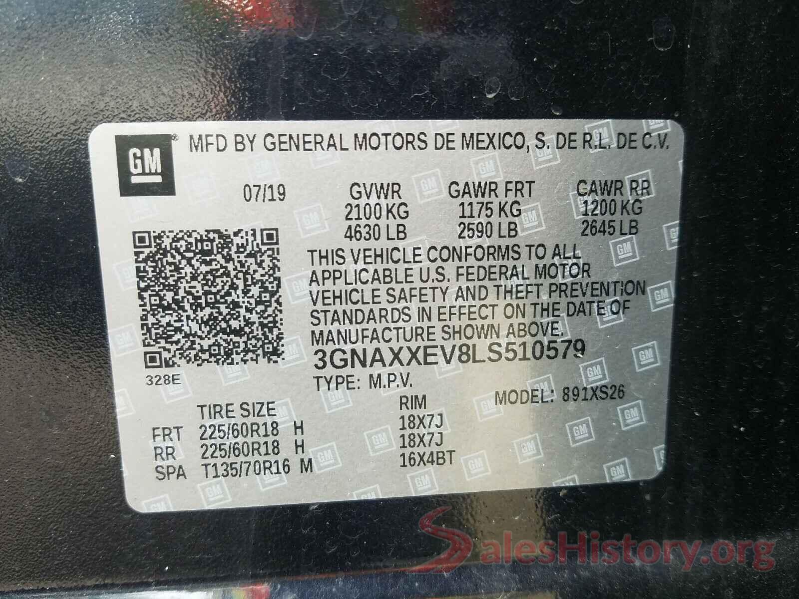 3GNAXXEV8LS510579 2020 CHEVROLET EQUINOX