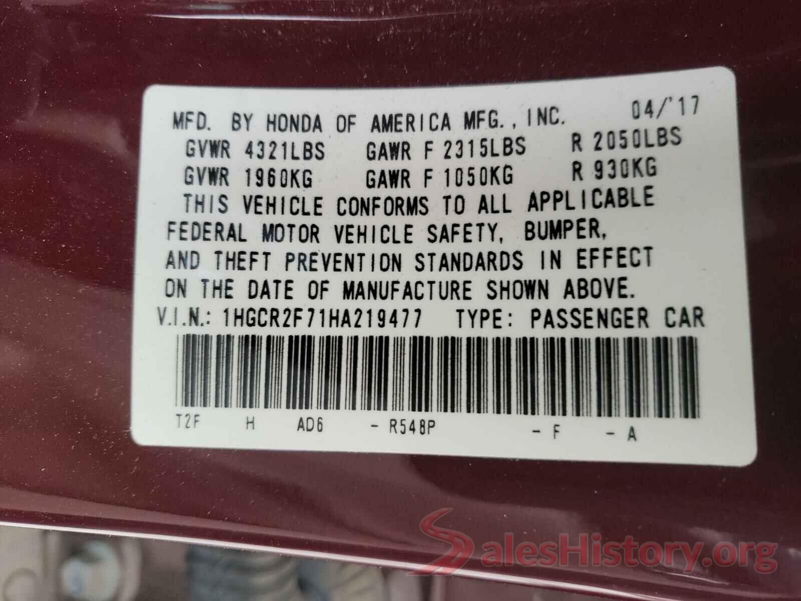 1HGCR2F71HA219477 2017 HONDA ACCORD