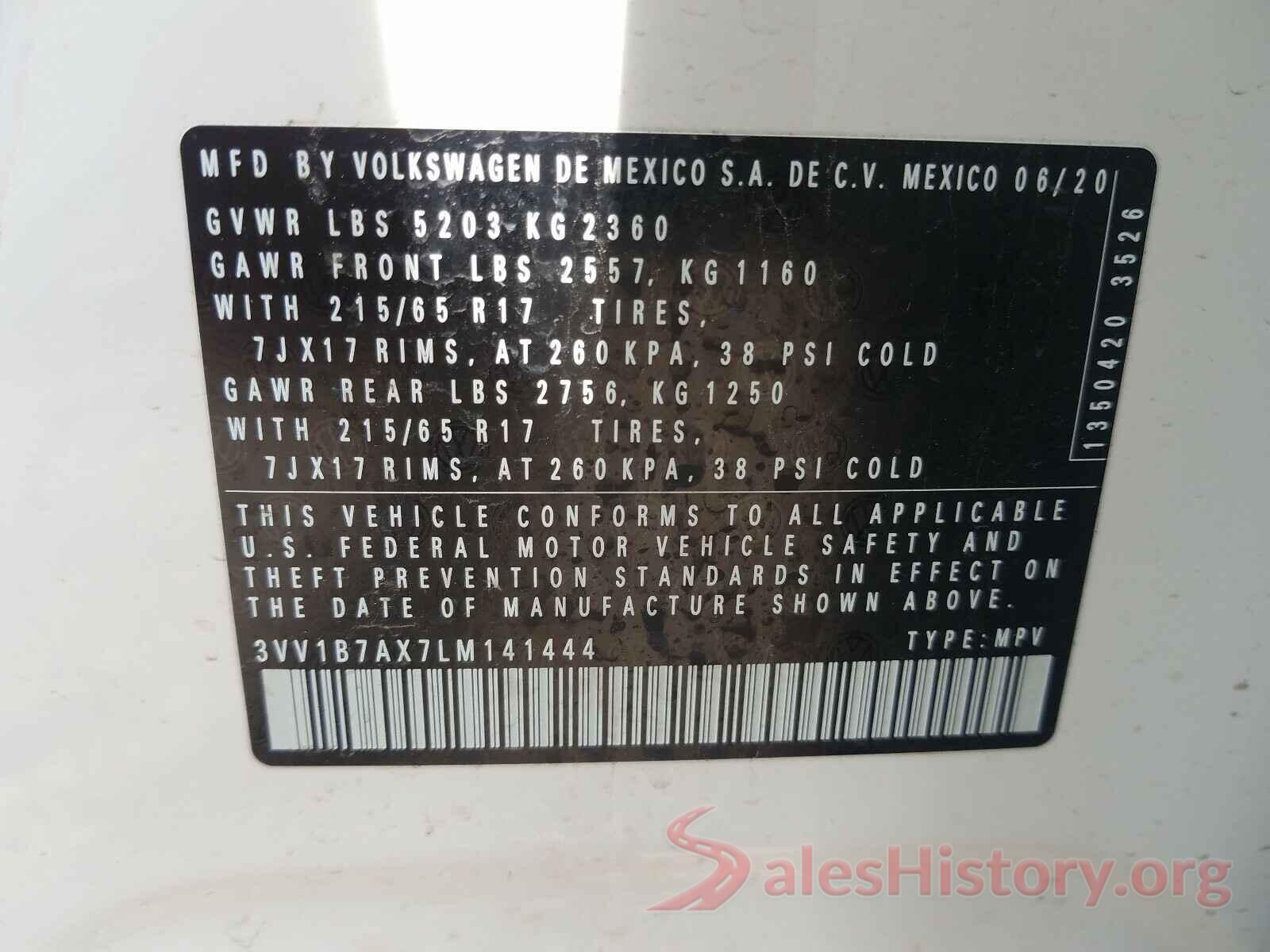 3VV1B7AX7LM141444 2020 VOLKSWAGEN TIGUAN