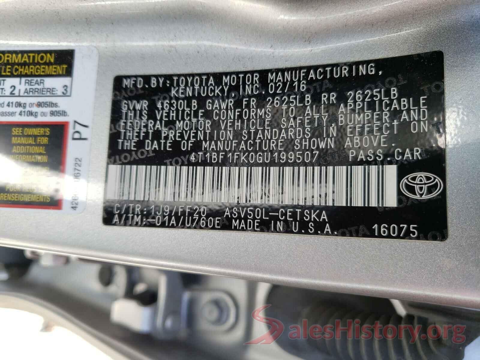 4T1BF1FK0GU199507 2016 TOYOTA CAMRY