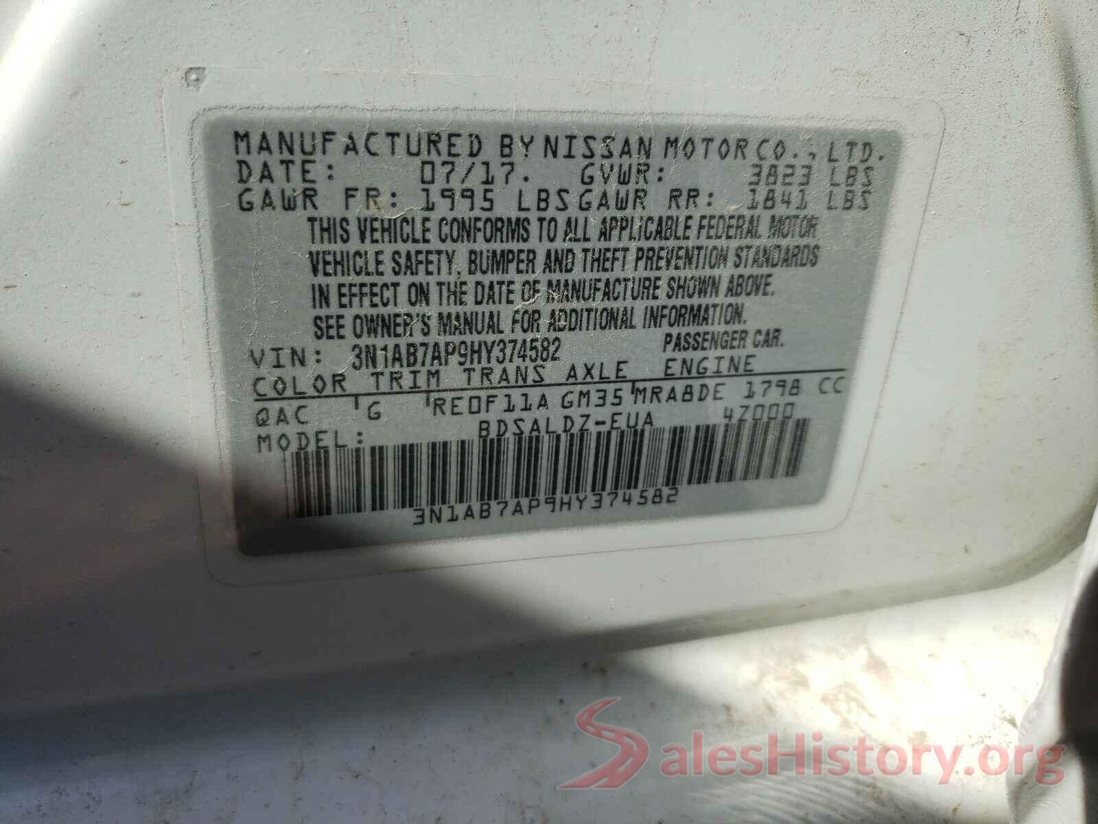 3N1AB7AP9HY374582 2017 NISSAN SENTRA