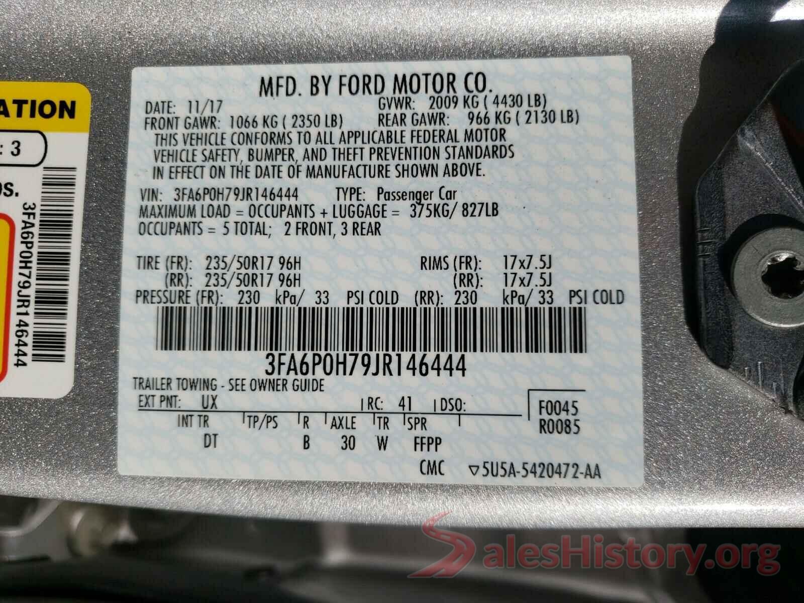 3FA6P0H79JR146444 2018 FORD FUSION