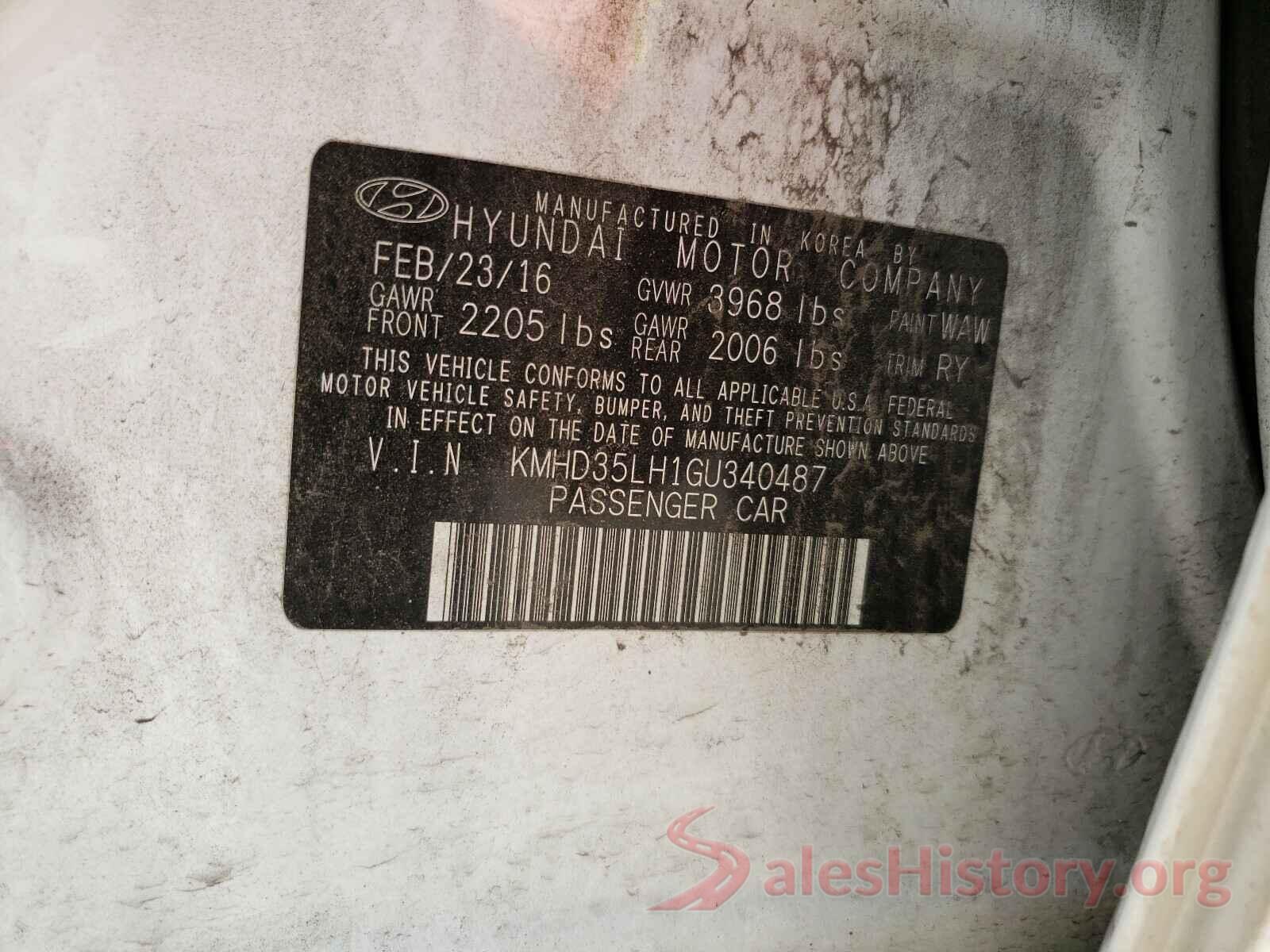 KMHD35LH1GU340487 2016 HYUNDAI ELANTRA