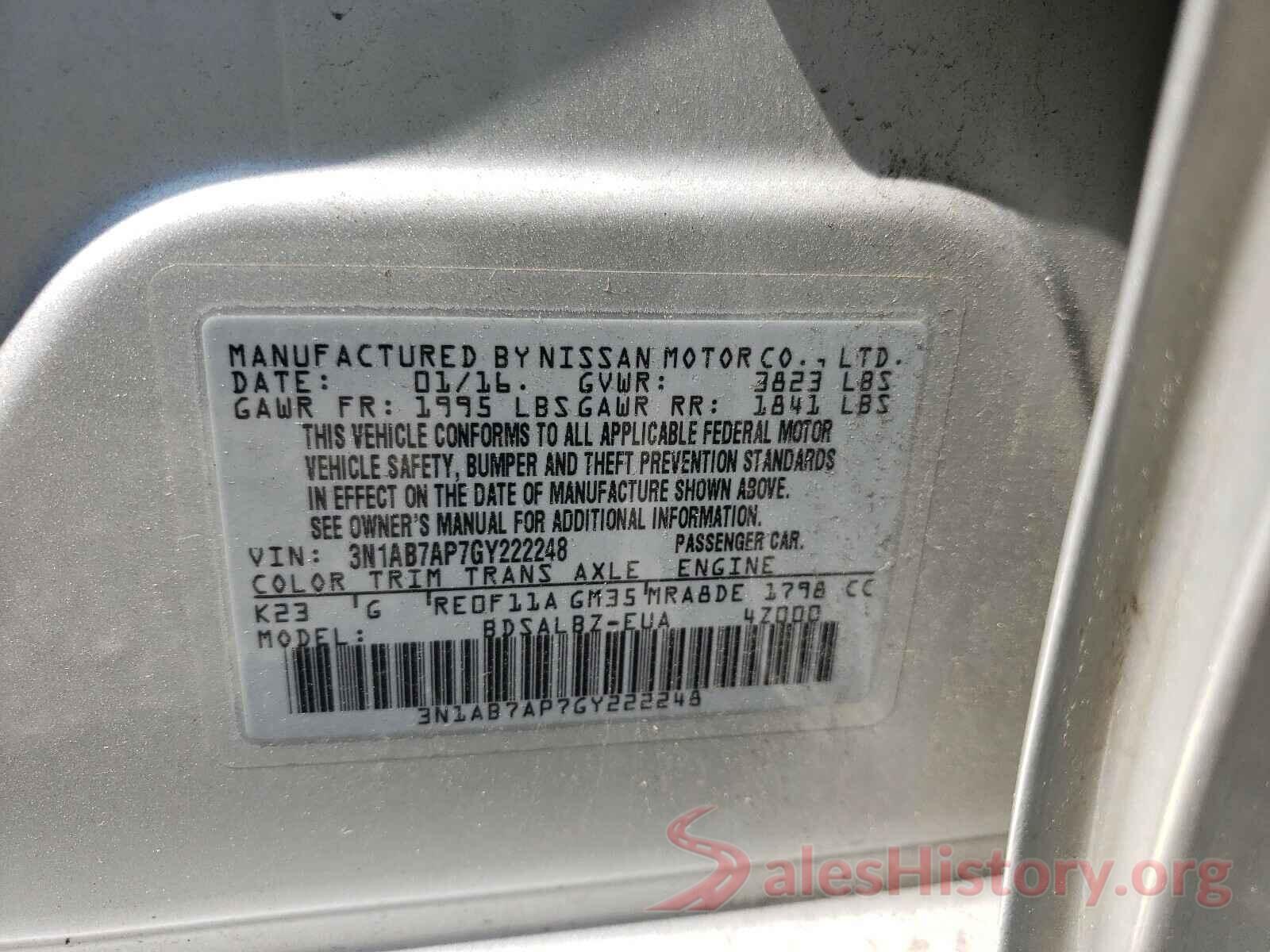 3N1AB7AP7GY222248 2016 NISSAN SENTRA