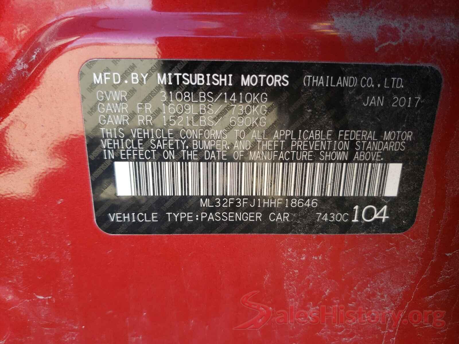 ML32F3FJ1HHF18646 2017 MITSUBISHI MIRAGE