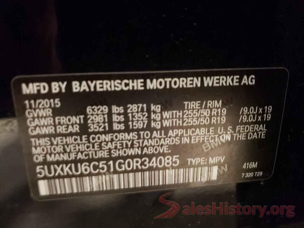 5UXKU6C51G0R34085 2016 BMW X6