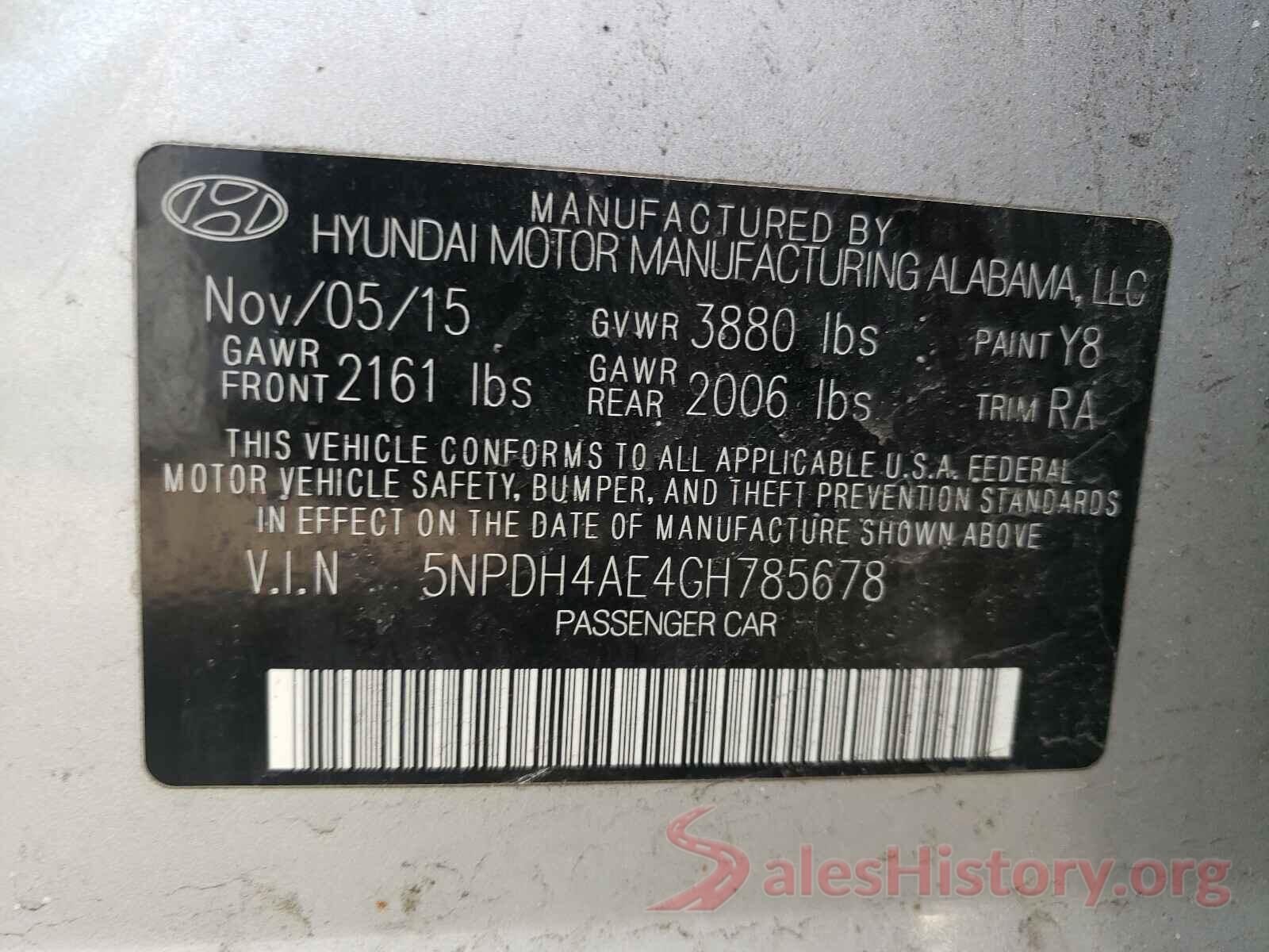 5NPDH4AE4GH785678 2016 HYUNDAI ELANTRA