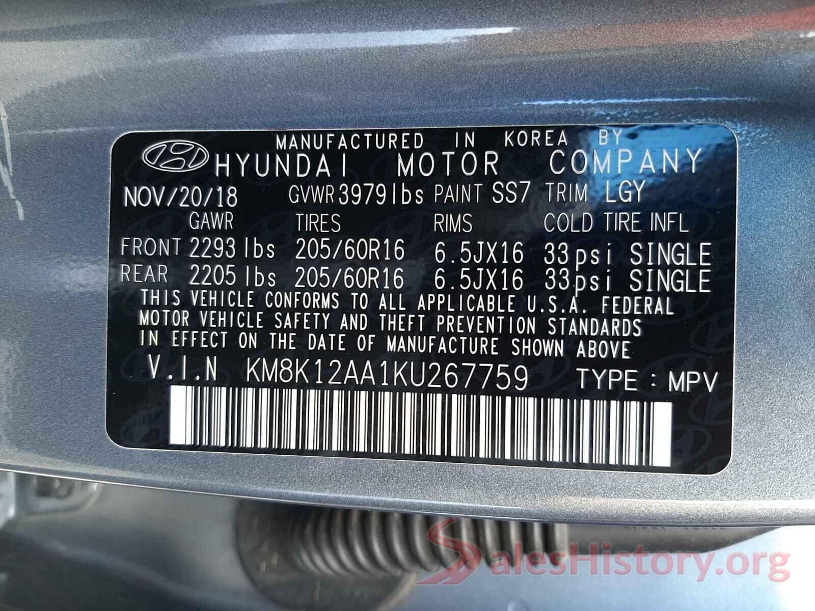 KM8K12AA1KU267759 2019 HYUNDAI KONA