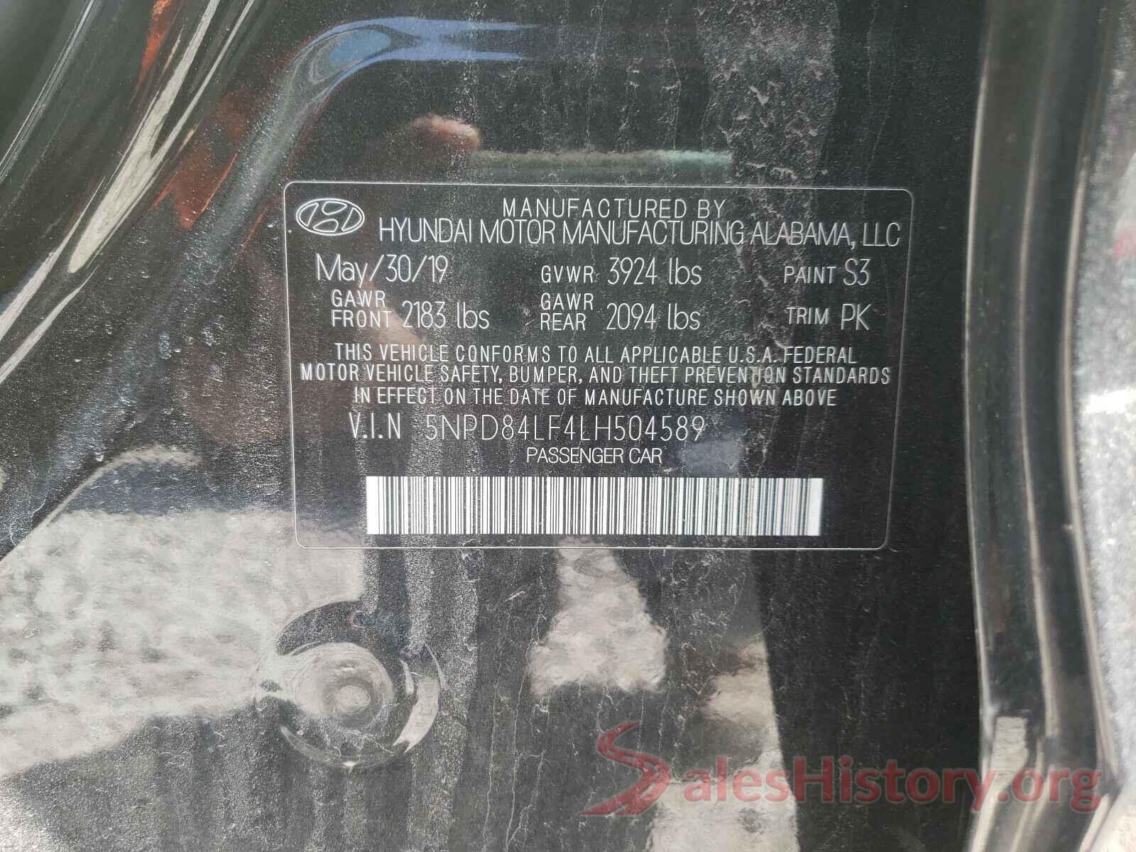 5NPD84LF4LH504589 2020 HYUNDAI ELANTRA