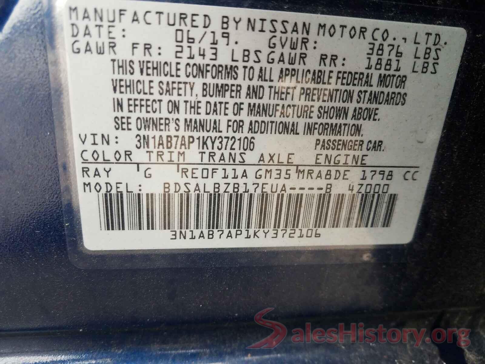 3N1AB7AP1KY372106 2019 NISSAN SENTRA