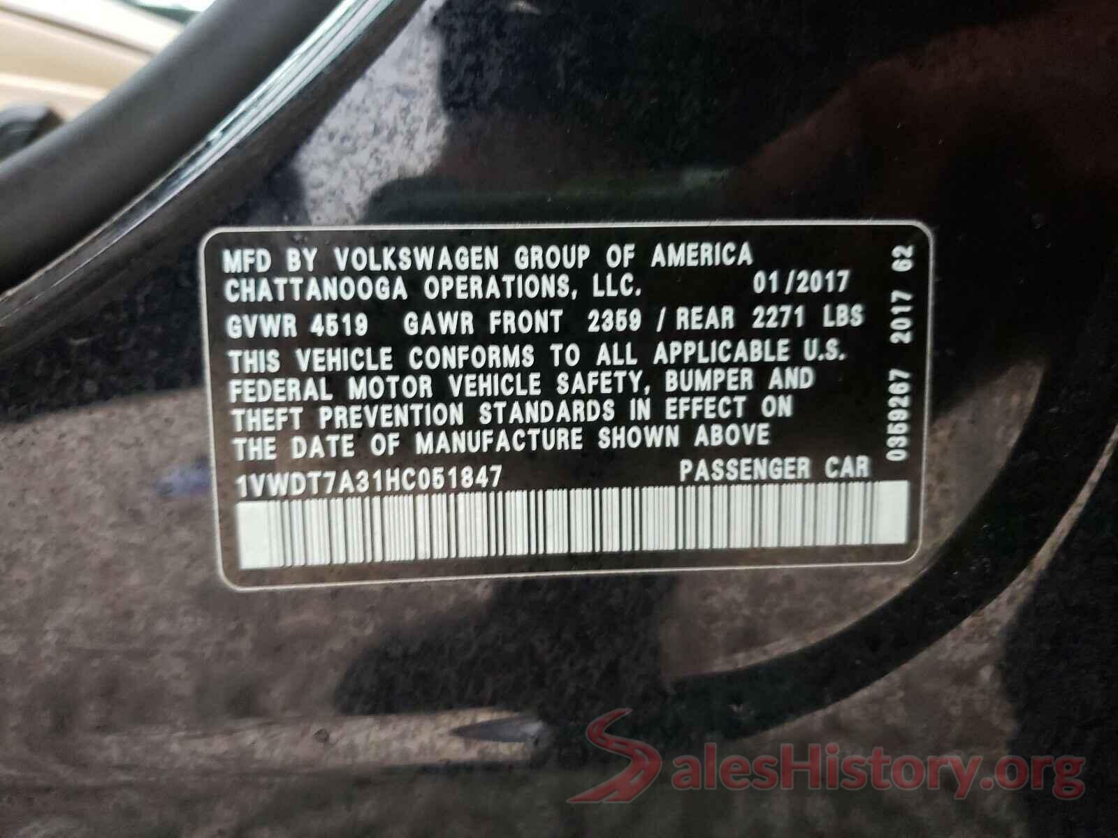 1VWDT7A31HC051847 2017 VOLKSWAGEN PASSAT