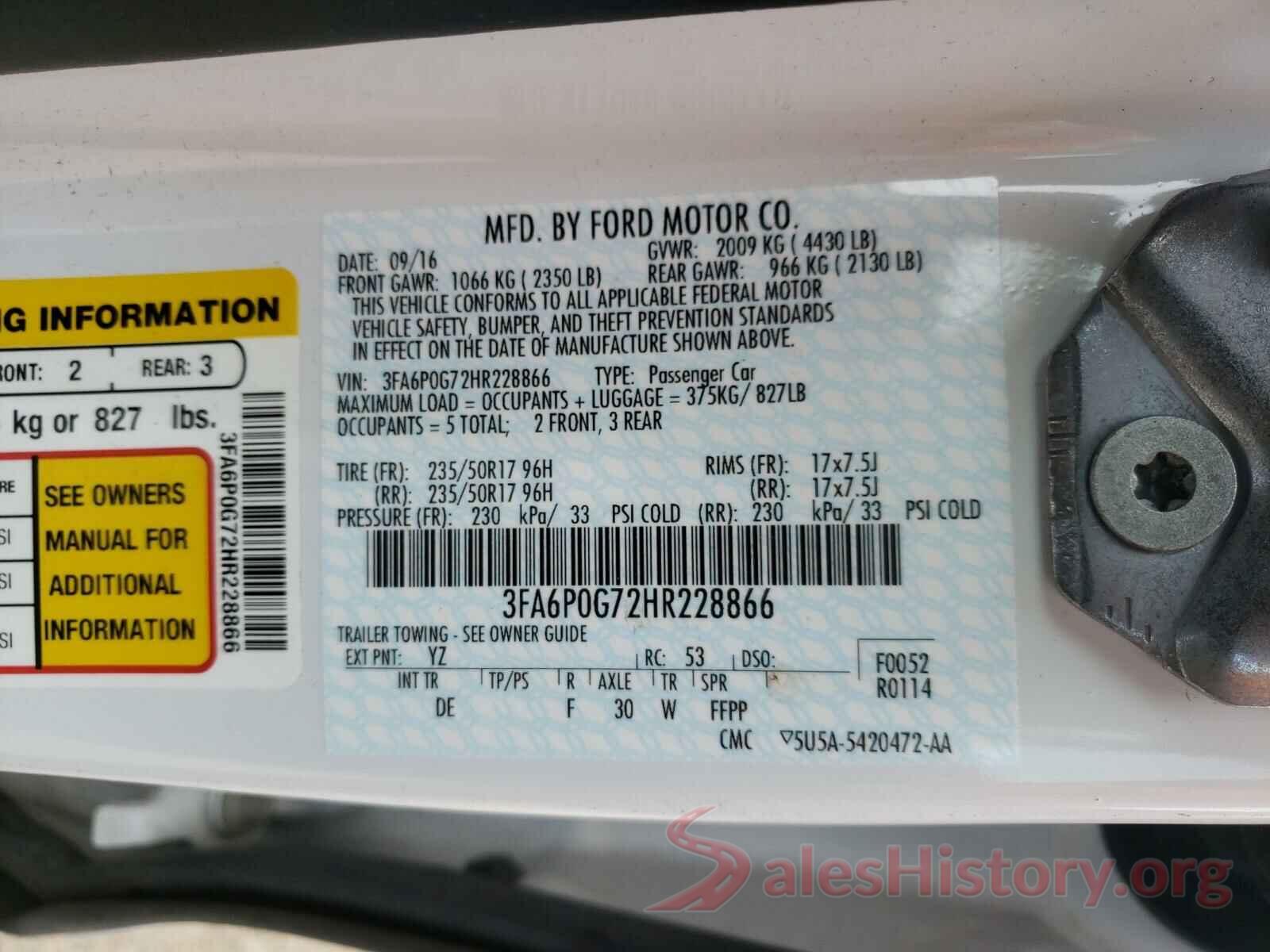 3FA6P0G72HR228866 2017 FORD FUSION