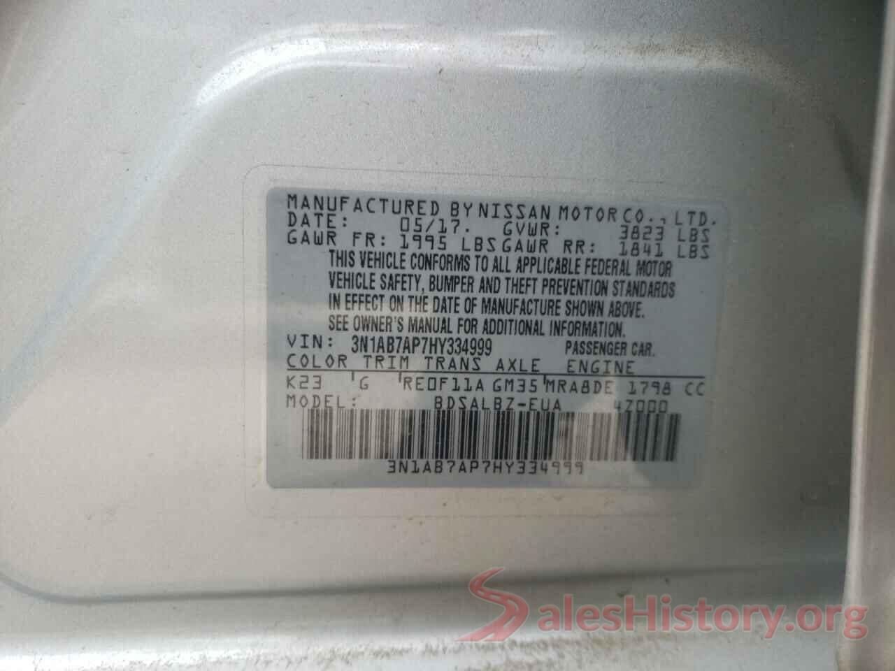 3N1AB7AP7HY334999 2017 NISSAN SENTRA