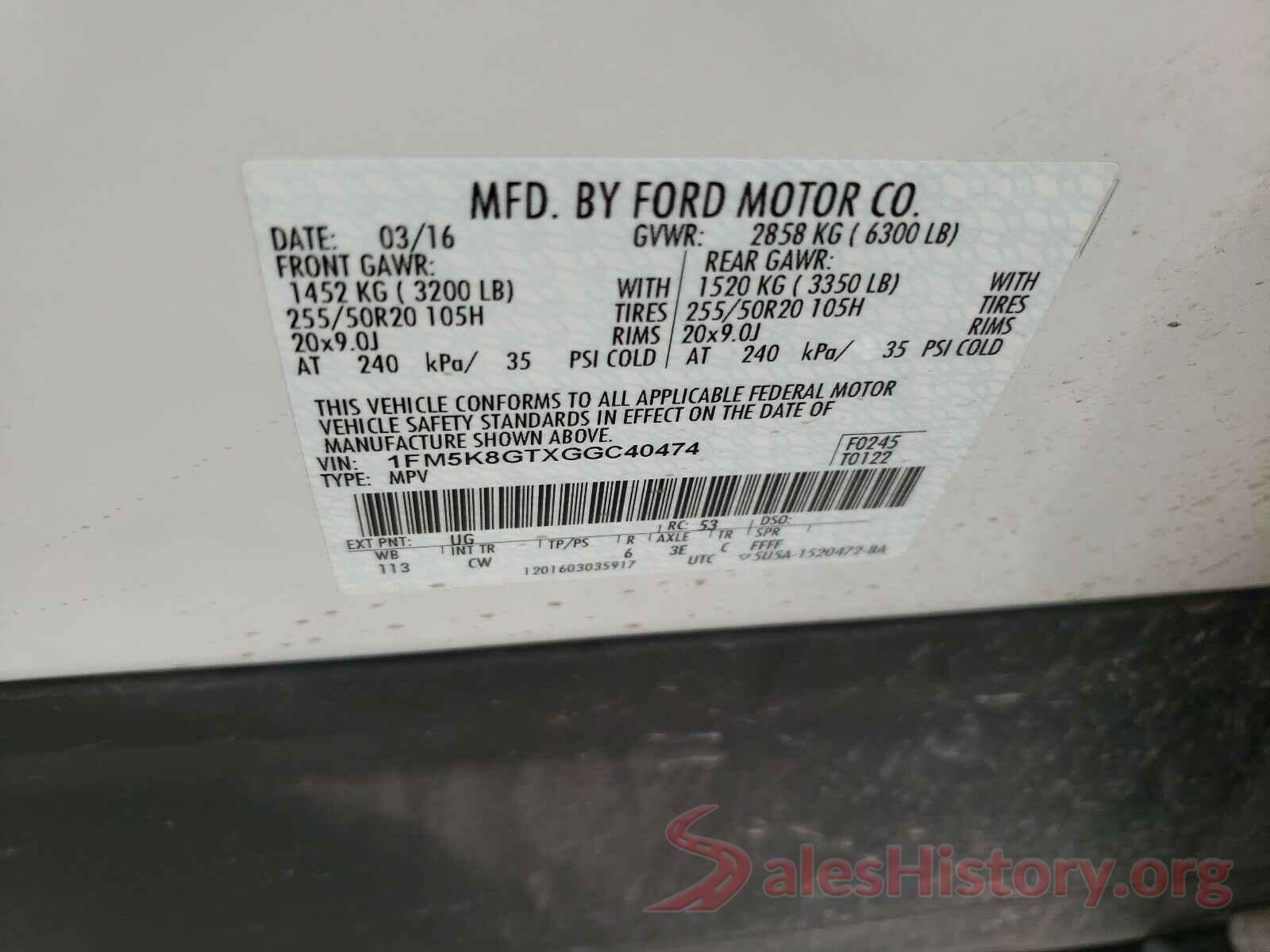 1FM5K8GTXGGC40474 2016 FORD EXPLORER