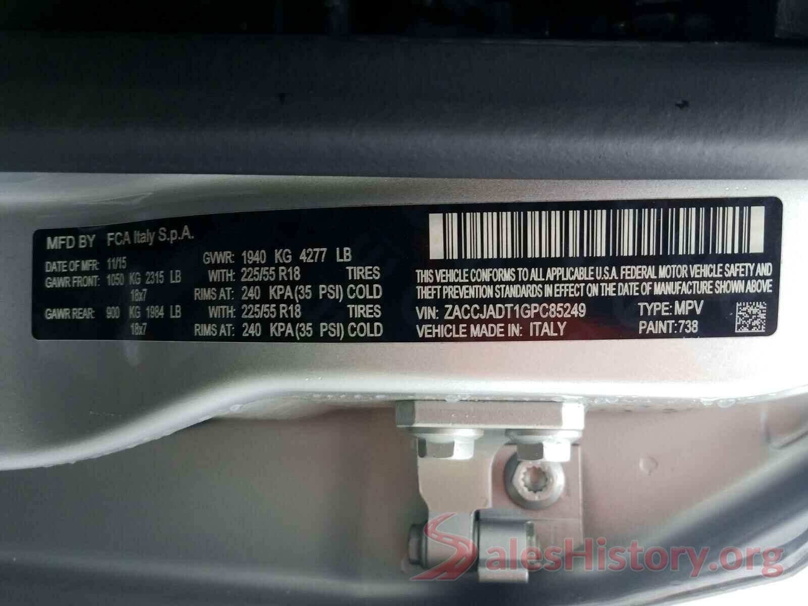 ZACCJADT1GPC85249 2016 JEEP RENEGADE