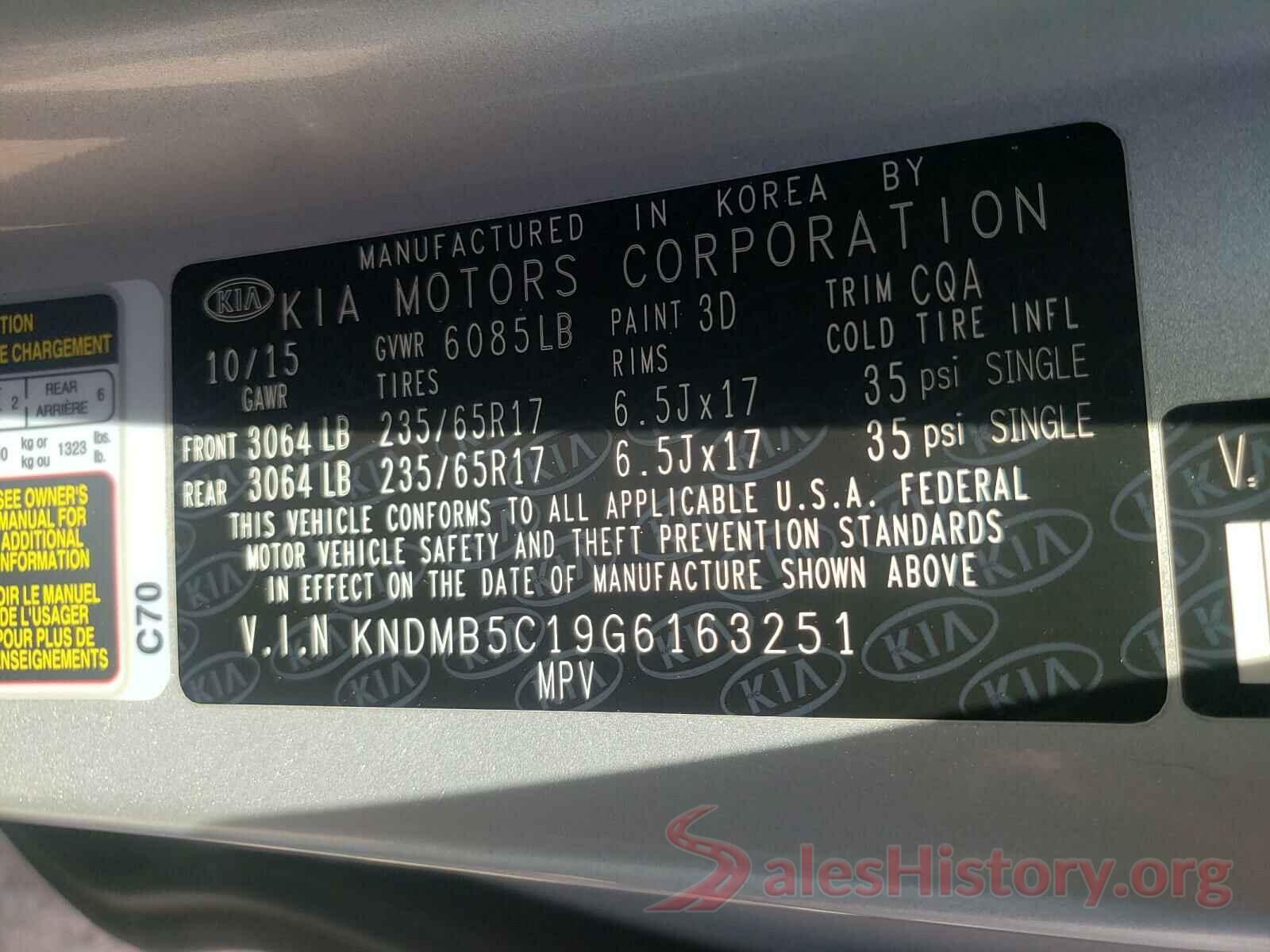 KNDMB5C19G6163251 2016 KIA SEDONA