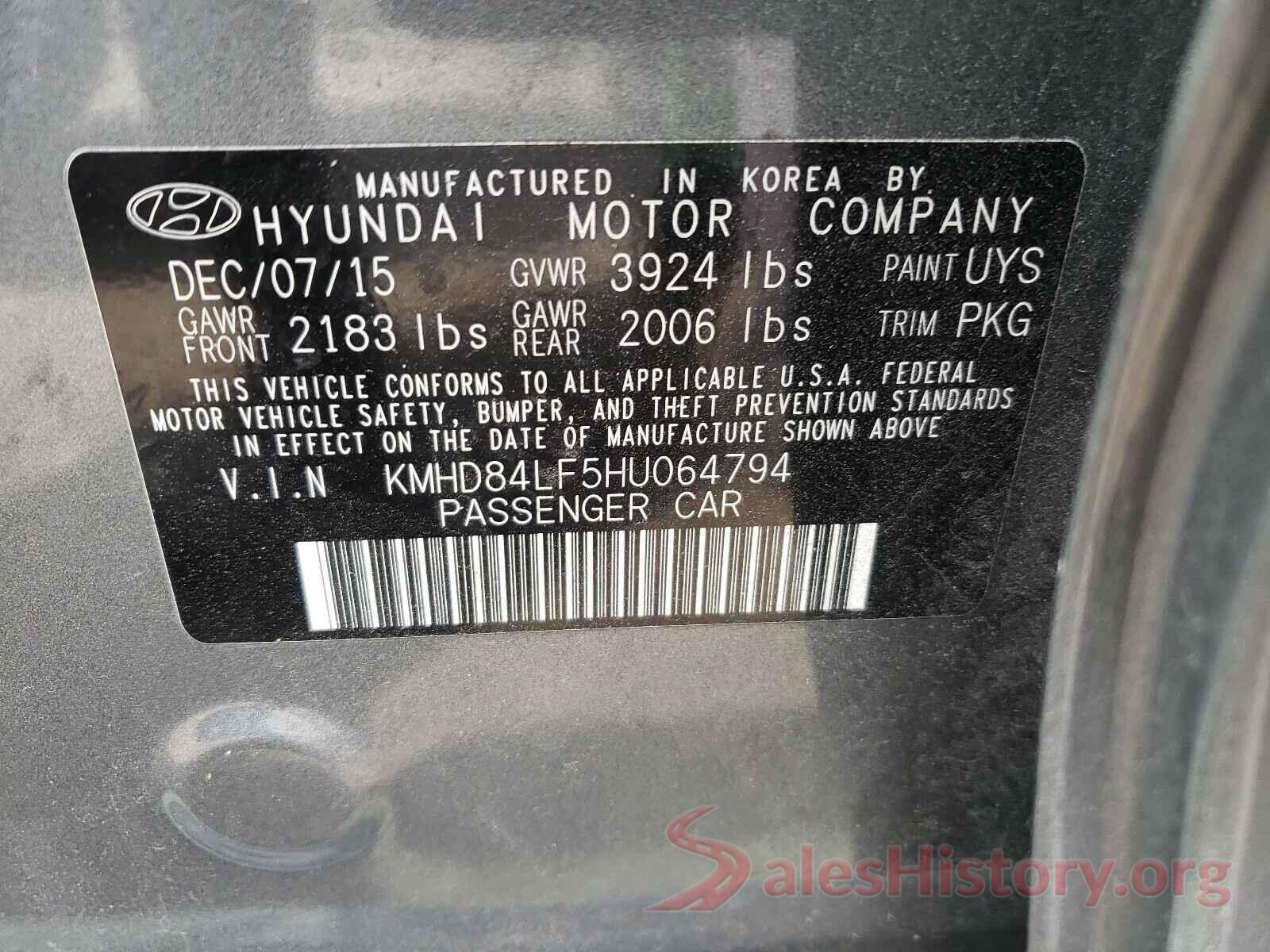 KMHD84LF5HU064794 2017 HYUNDAI ELANTRA