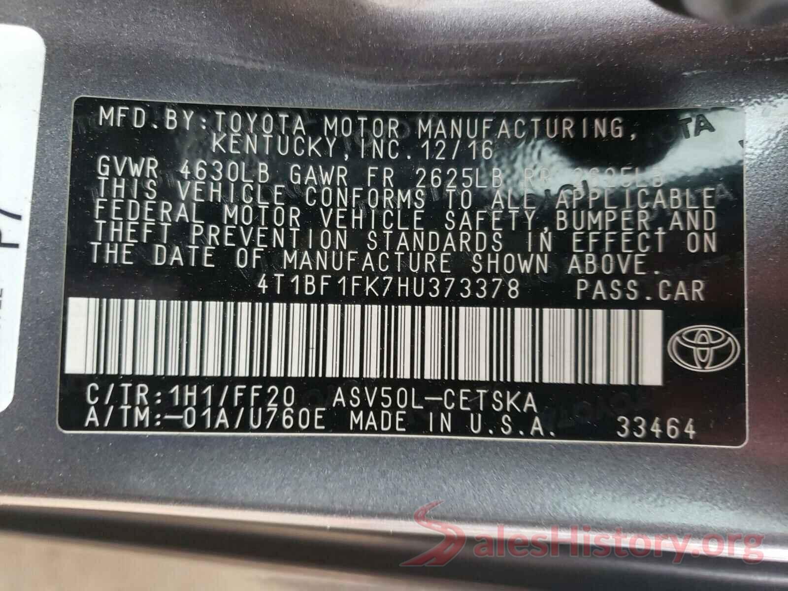 4T1BF1FK7HU373378 2017 TOYOTA CAMRY