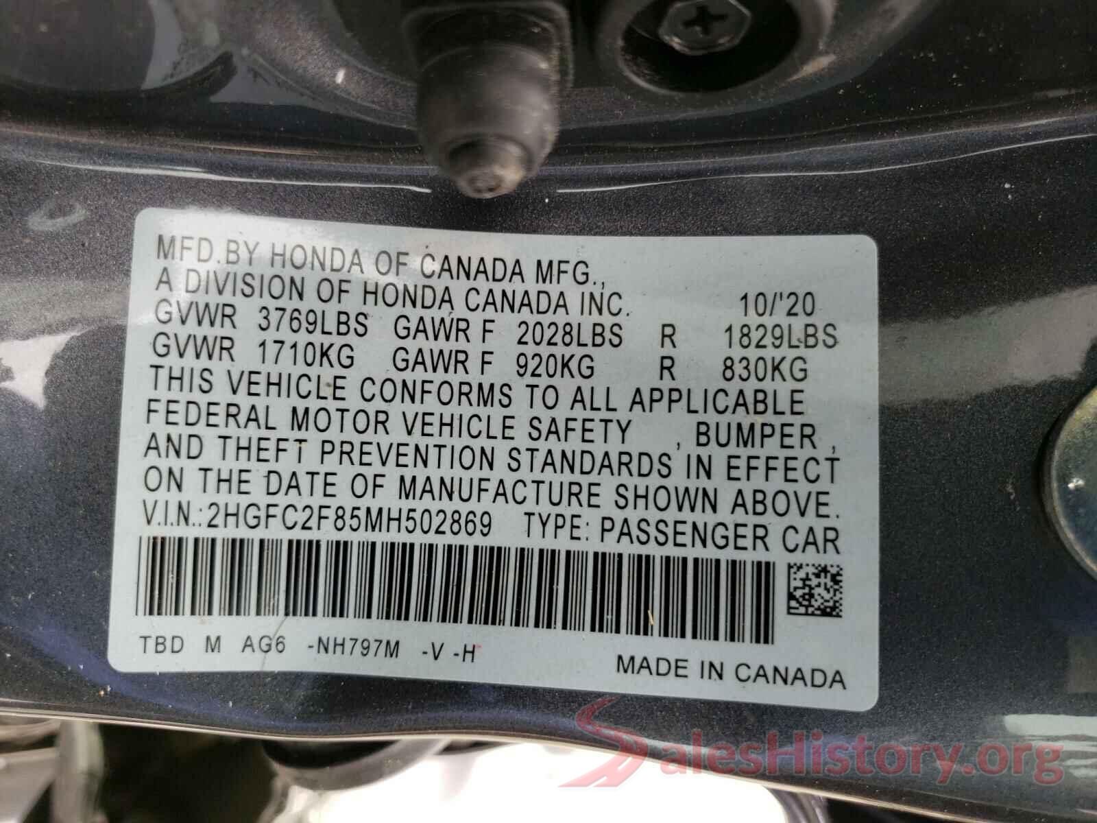 2HGFC2F85MH502869 2021 HONDA CIVIC