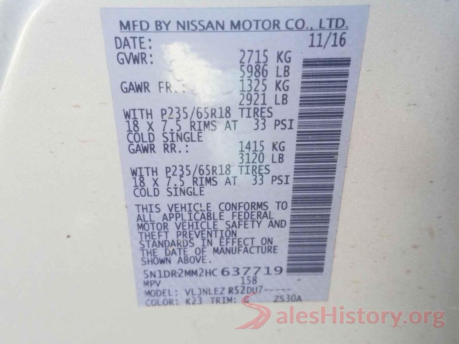 5N1DR2MM2HC637719 2017 NISSAN PATHFINDER