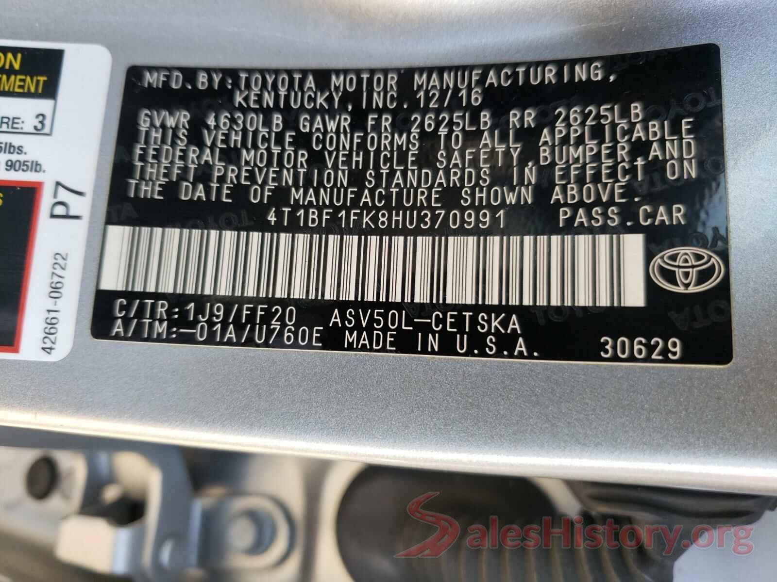 4T1BF1FK8HU370991 2017 TOYOTA CAMRY