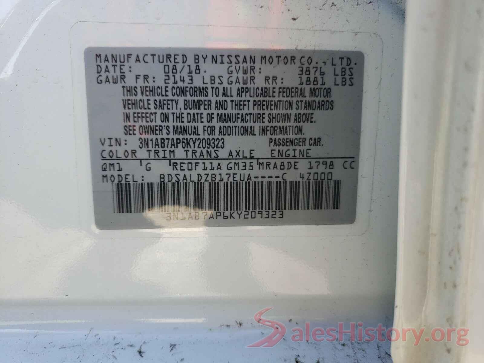 3N1AB7AP6KY209323 2019 NISSAN SENTRA