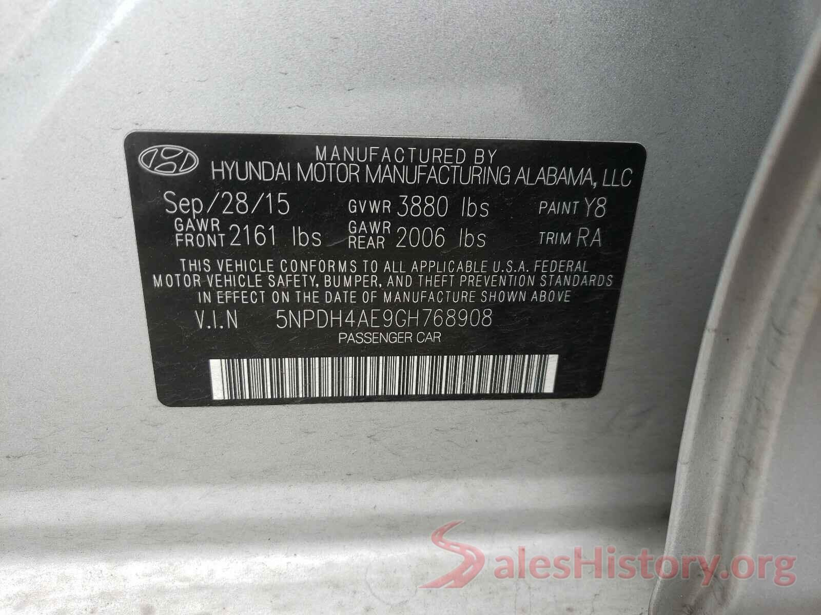 5NPDH4AE9GH768908 2016 HYUNDAI ELANTRA