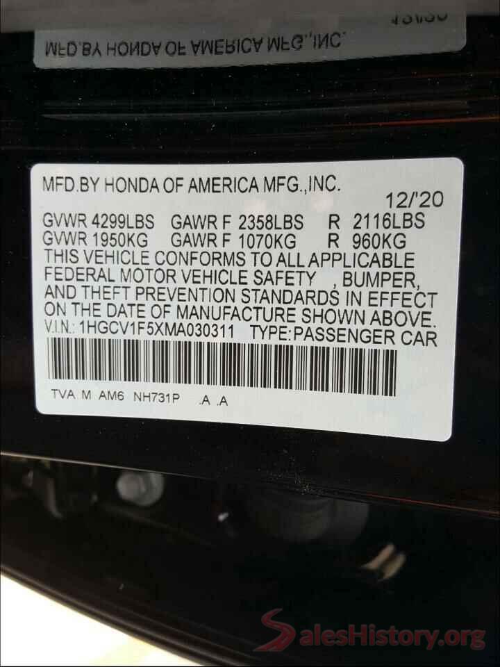 1HGCV1F5XMA030311 2021 HONDA ACCORD