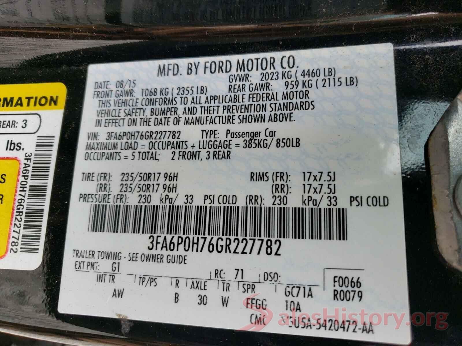 3FA6P0H76GR227782 2016 FORD FUSION