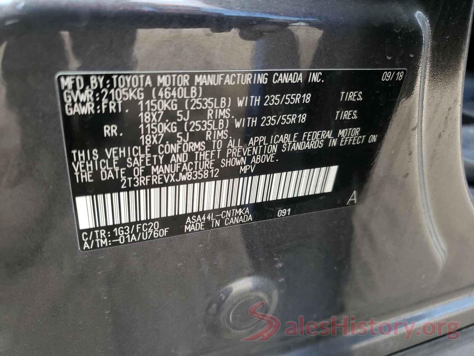 2T3RFREVXJW835812 2018 TOYOTA RAV4