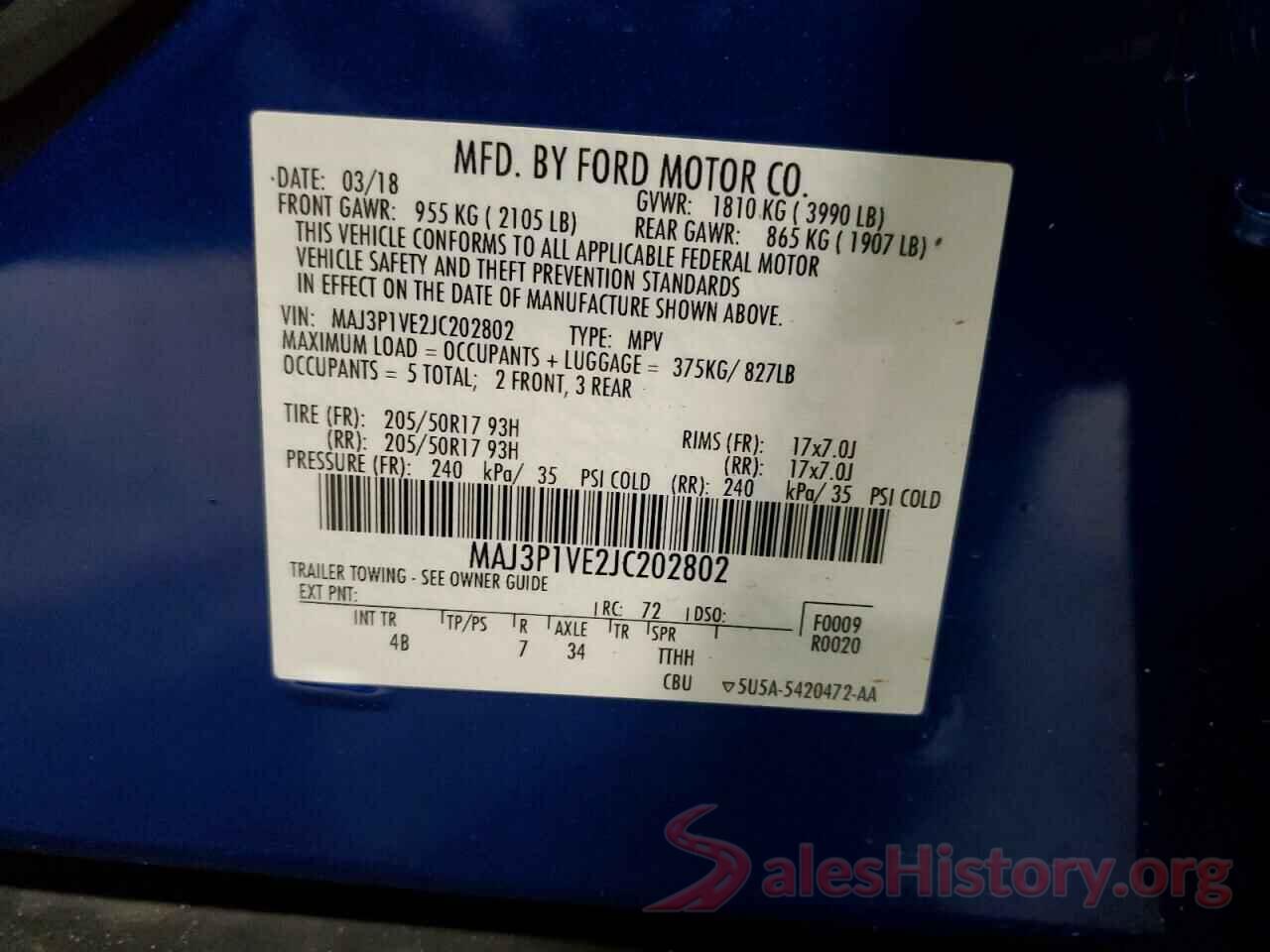 MAJ3P1VE2JC202802 2018 FORD ECOSPORT