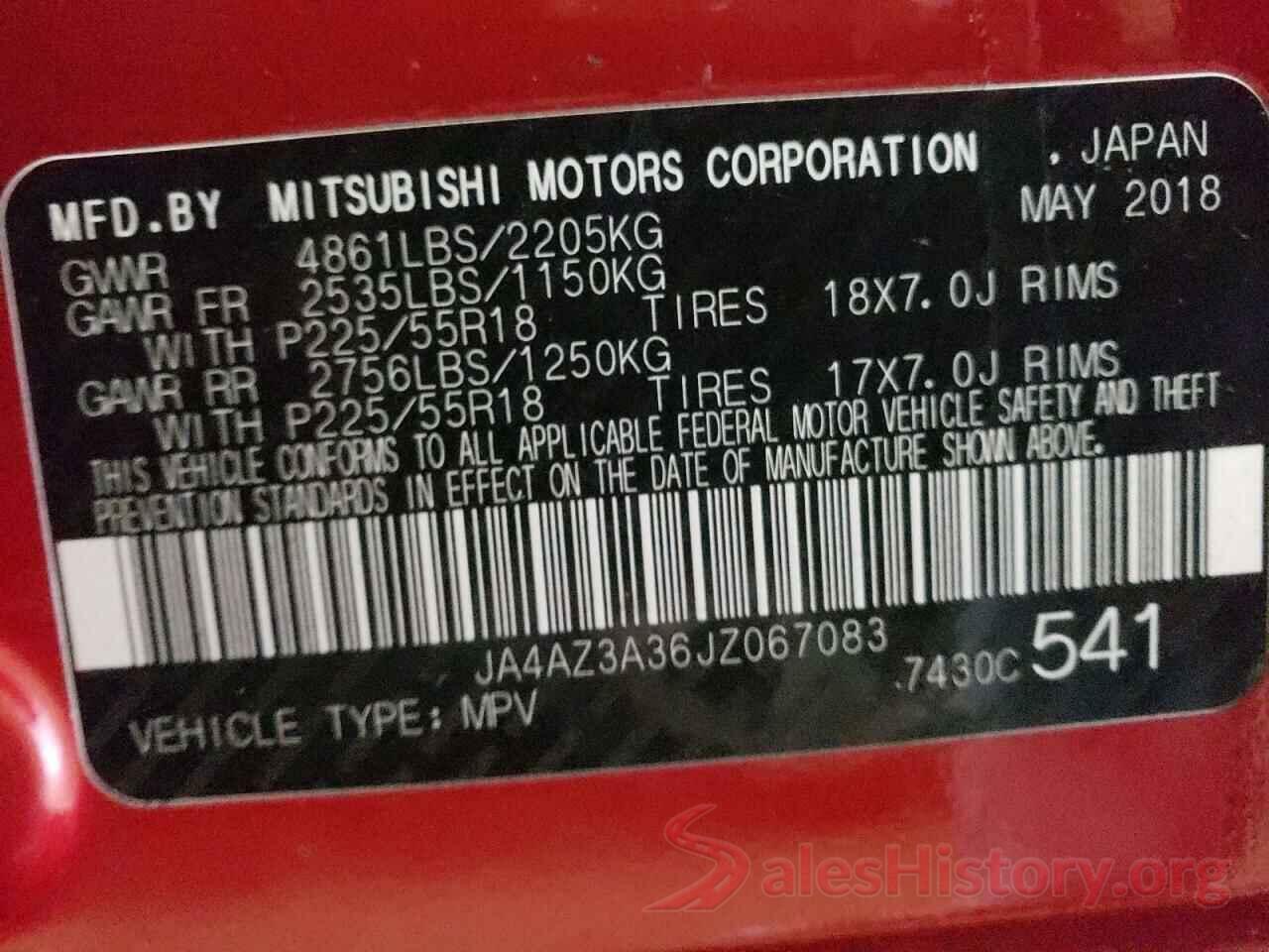 JA4AZ3A36JZ067083 2018 MITSUBISHI OUTLANDER