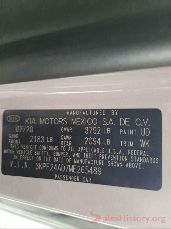 3KPF24AD7ME265489 2021 KIA FORTE