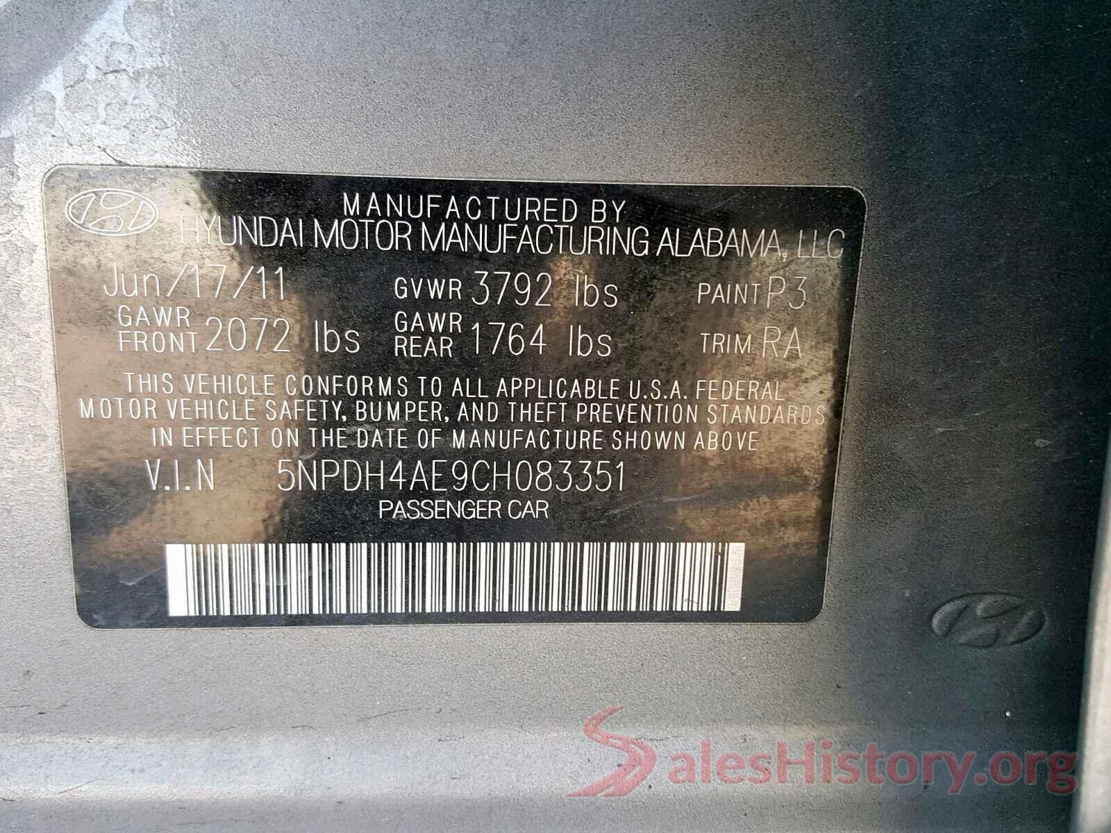 5NPDH4AE9CH083351 2012 HYUNDAI ELANTRA