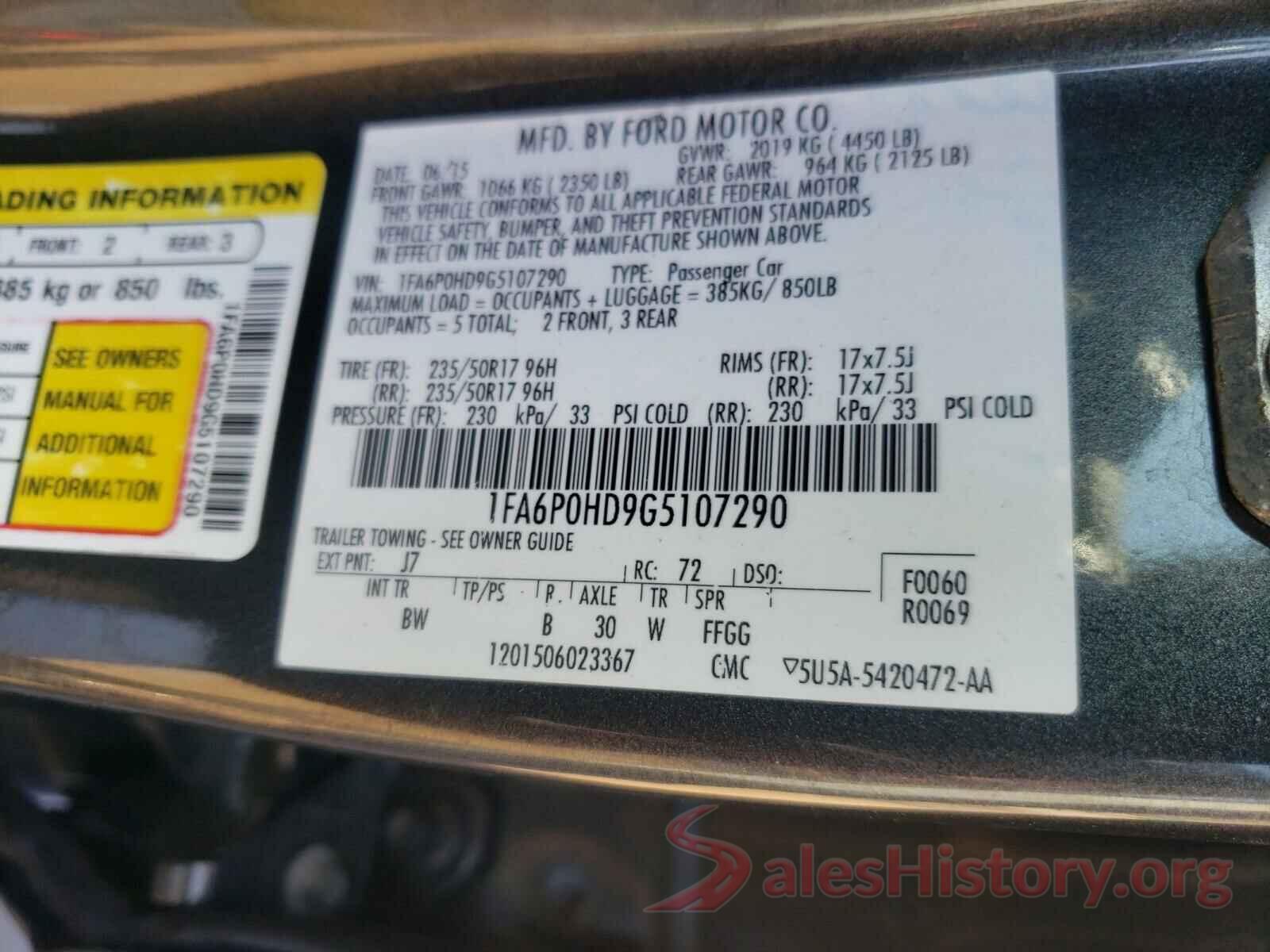 1FA6P0HD9G5107290 2016 FORD FUSION