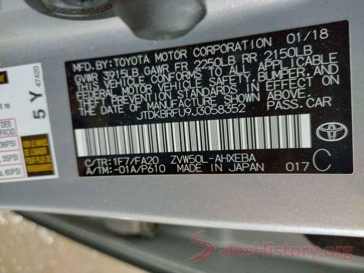 JTDKBRFU9J3058352 2018 TOYOTA PRIUS