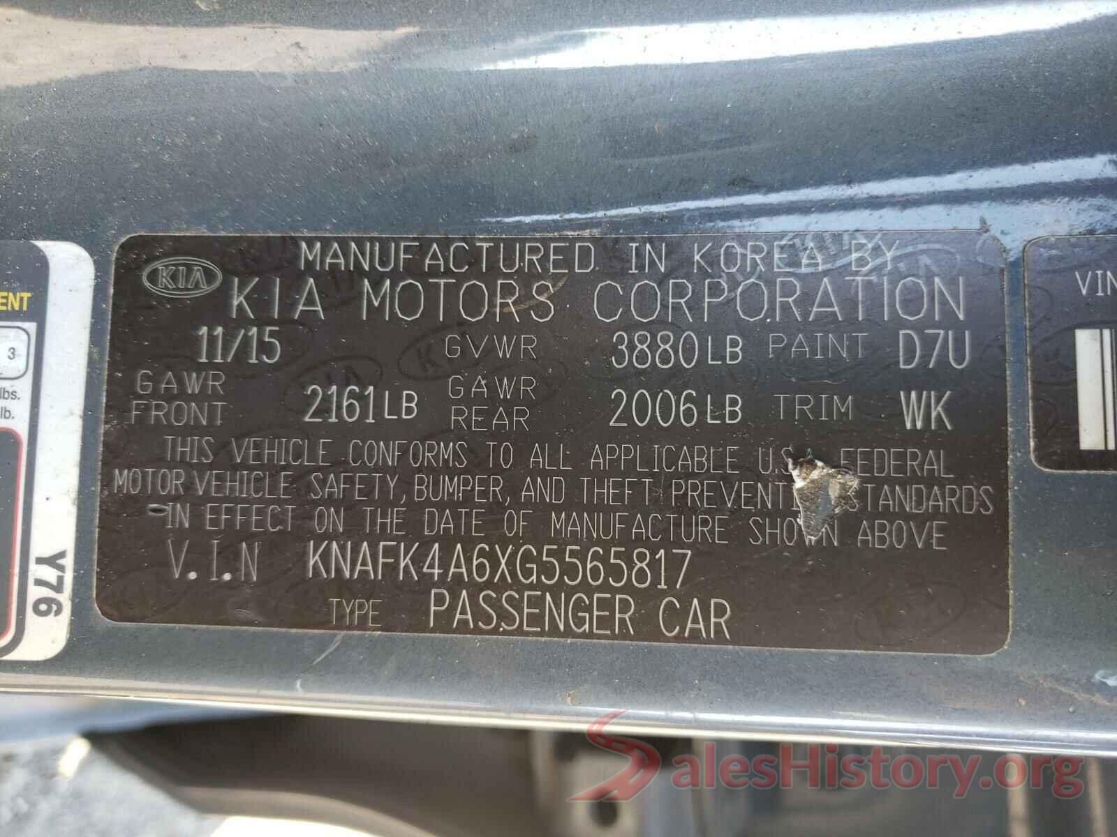 KNAFK4A6XG5565817 2016 KIA FORTE