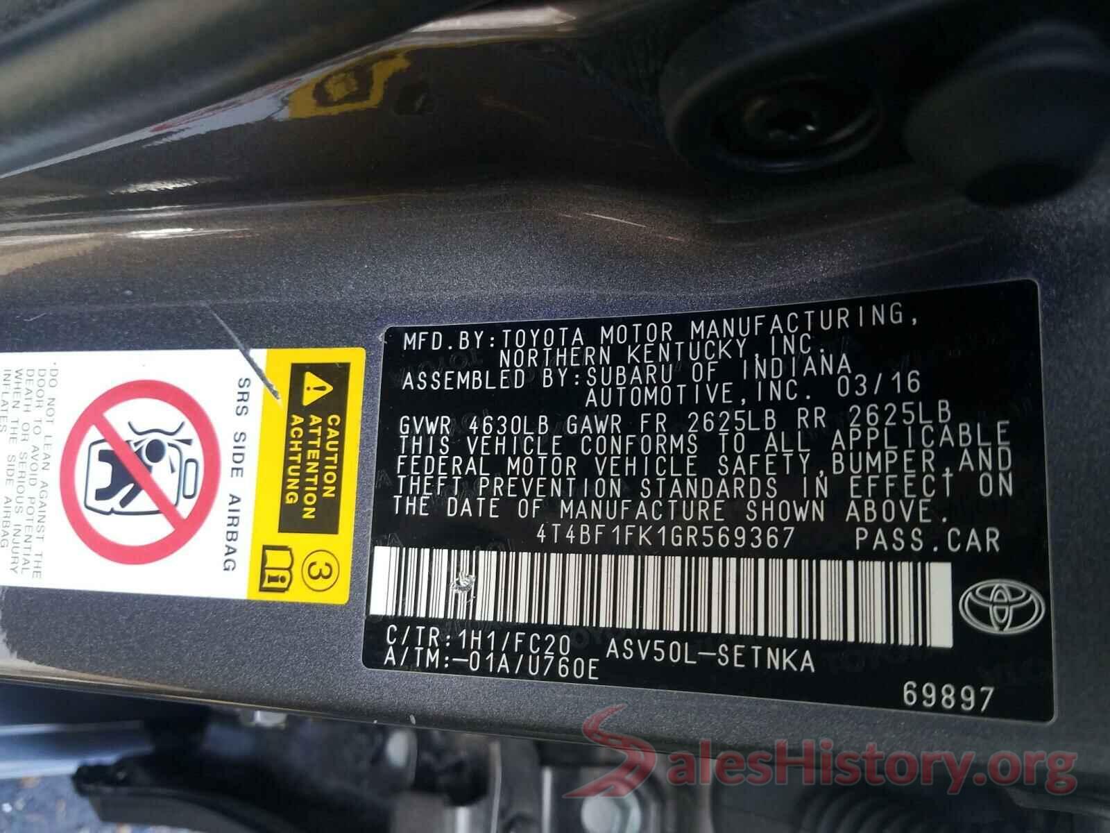 4T4BF1FK1GR569367 2016 TOYOTA CAMRY