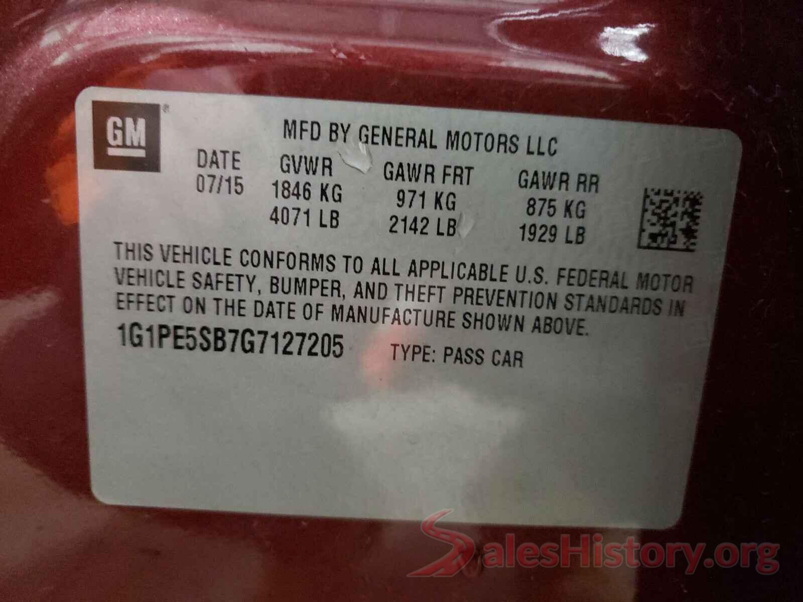 1G1PE5SB7G7127205 2016 CHEVROLET CRUZE