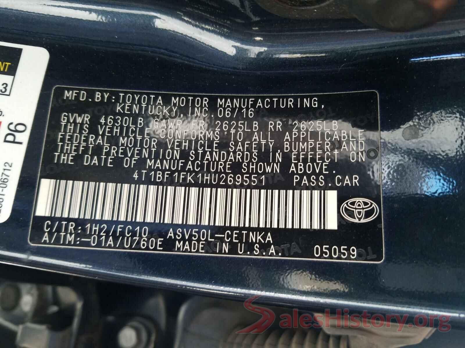 4T1BF1FK1HU269551 2017 TOYOTA CAMRY