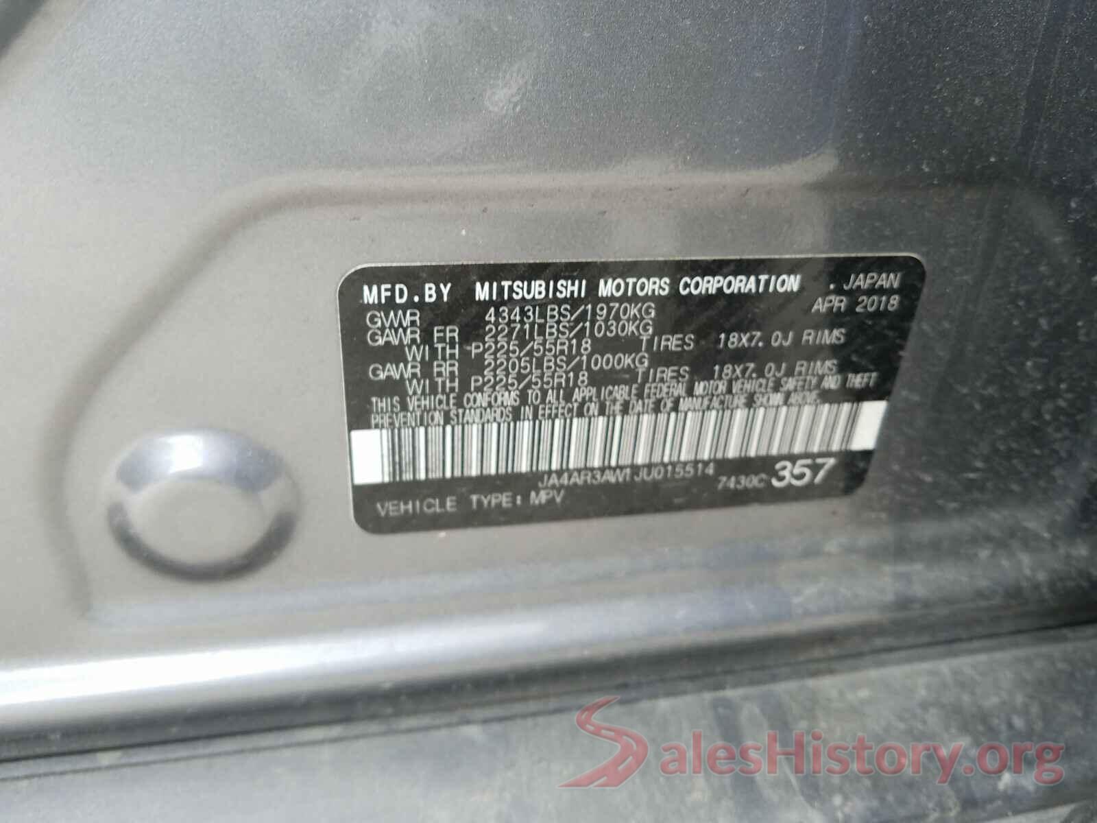 JA4AR3AW1JU015514 2018 MITSUBISHI OUTLANDER