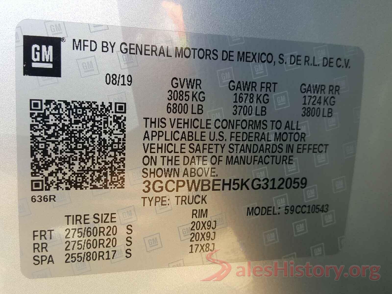 3GCPWBEH5KG312059 2019 CHEVROLET SILVERADO